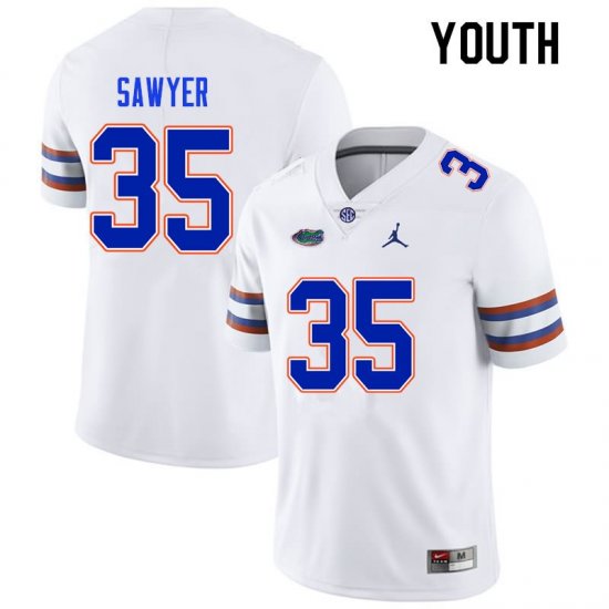 Youth Florida Gators #35 William Sawyer NCAA Nike White Authentic Stitched College Football Jersey PZW5462AN